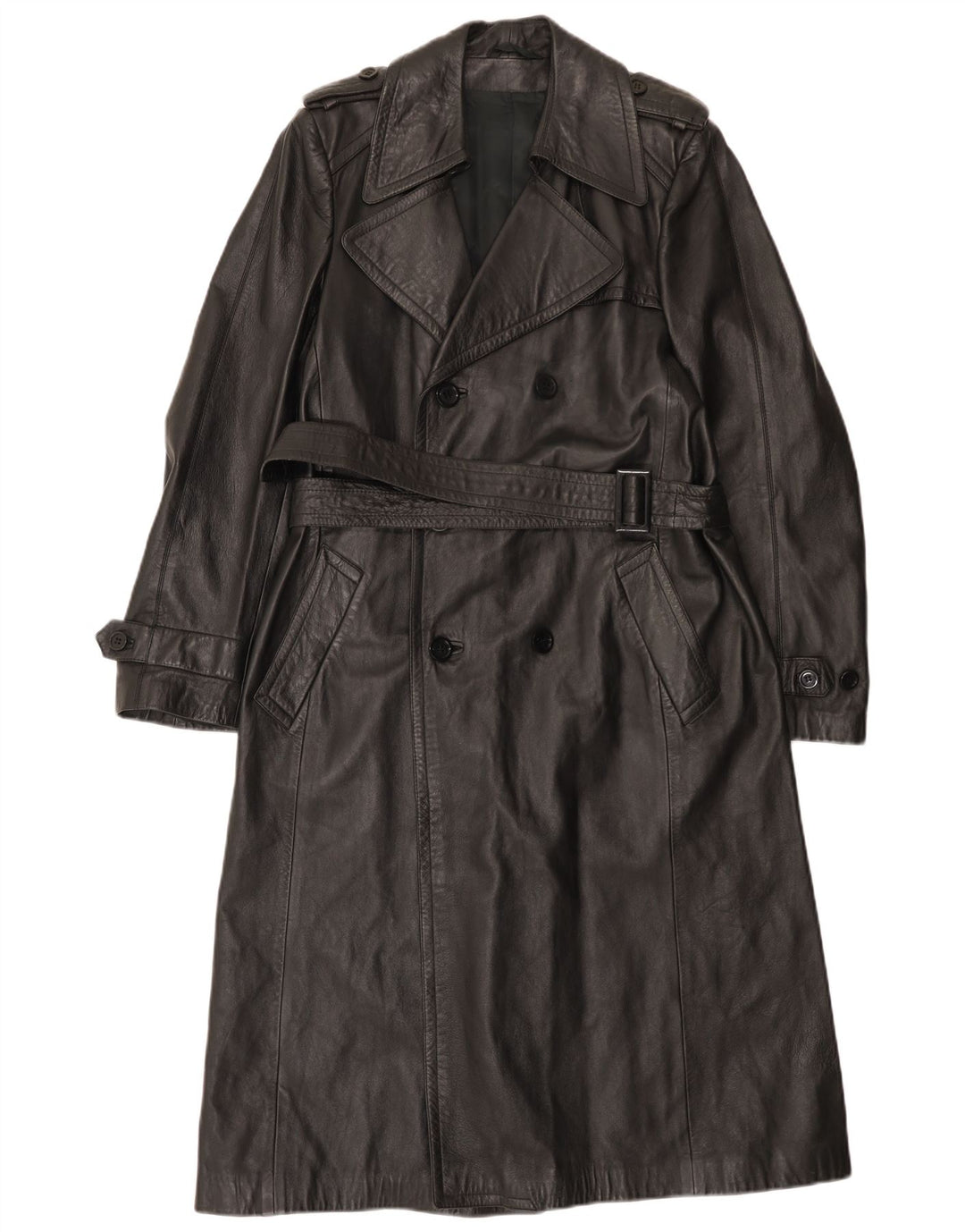 Casaco de couro vintage masculino militar com peito duplo Reino Unido 36 preto pequeno