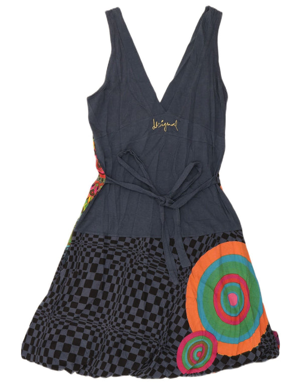 Vestido feminino Desigual estampado sem mangas evasê UK 18 XL azul marinho floral