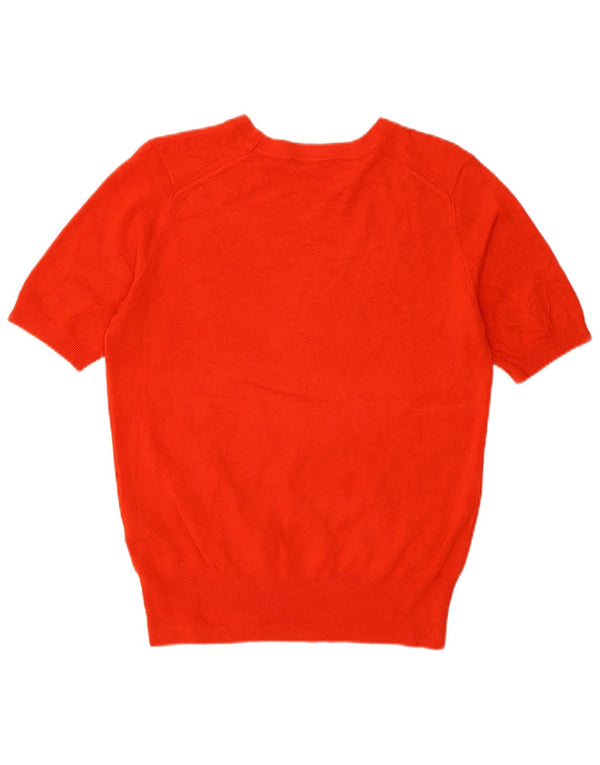 Suéter feminino Zara de manga curta com gola redonda Reino Unido 14 viscose vermelha média