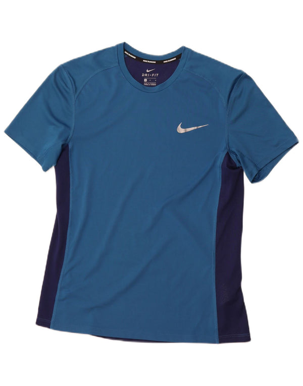 Camiseta masculina NIKE Dri Fit Top médio azul colorblock poliéster
