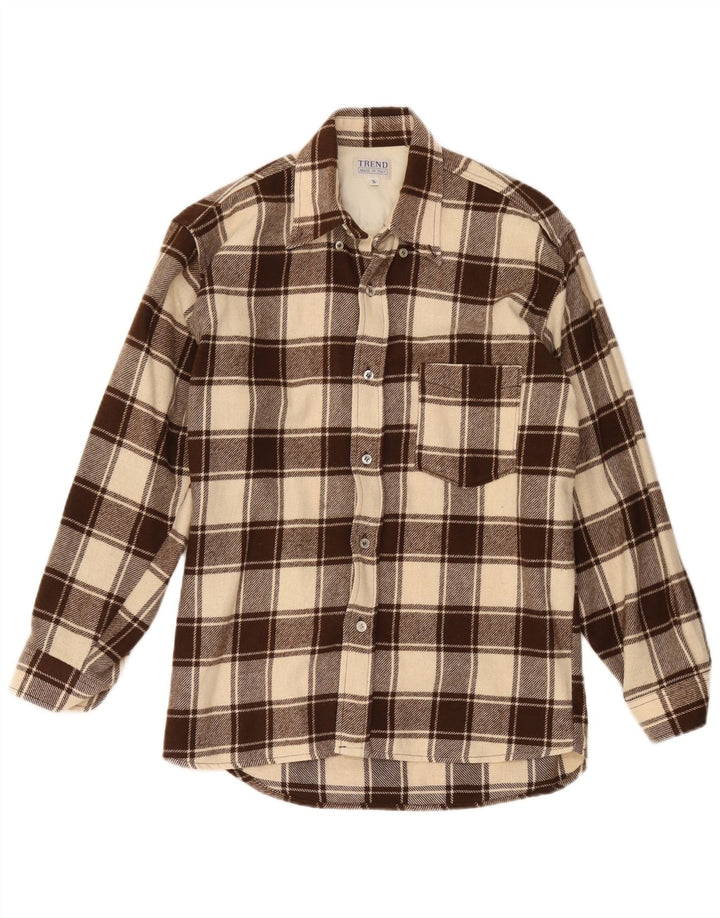 Camisa masculina de flanela de lenhador Trend pequena de algodão xadrez marrom
