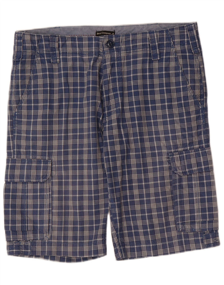 Shorts cargo masculino BEST COMPANY IT 50 grande W34 algodão guingão azul