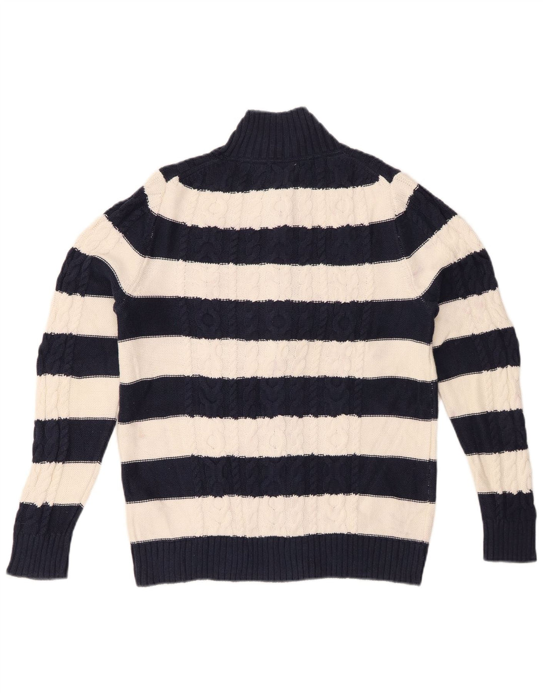 Suéter cardigã feminino L.L.BEAN Reino Unido 14 algodão listrado azul marinho médio