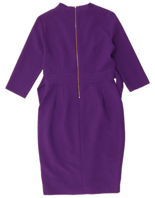 CLOSET Vestido feminino manga 3/4 com bainha UK 16 grande roxo poliéster