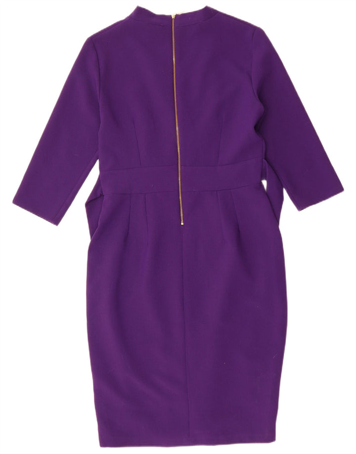 CLOSET Vestido feminino manga 3/4 com bainha UK 16 grande roxo poliéster