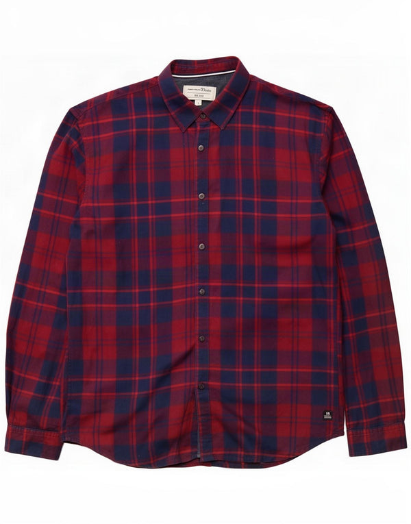 Tom Tailor Camisa de flanela masculina XL Algodão xadrez vermelho
