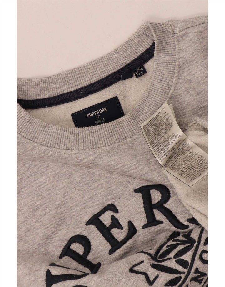 Superdry feminino gráfico oversized moletom jumper UK 10 pequeno algodão cinza