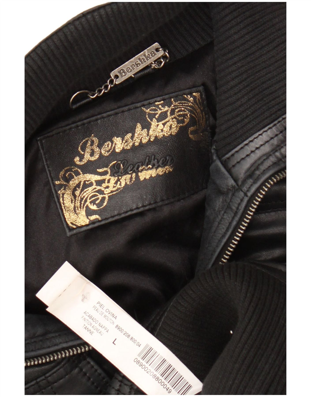 Jaqueta feminina de couro BERSHKA UK 14 grande couro preto