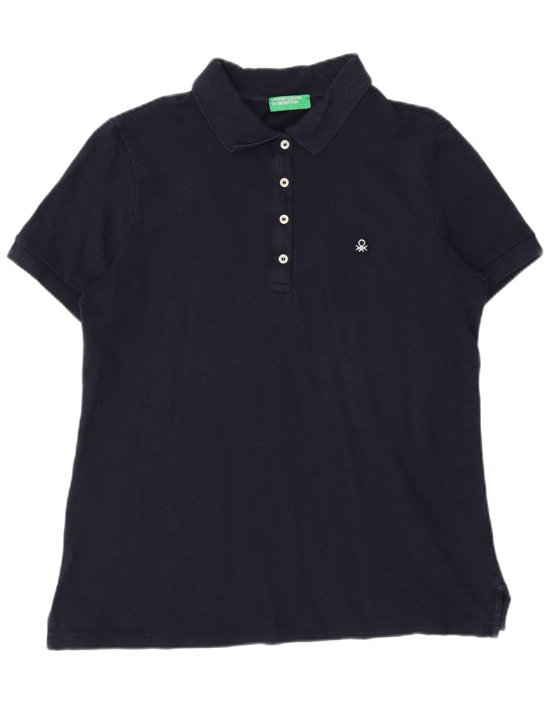 Camisa polo feminina Benetton UK 14 algodão azul marinho médio