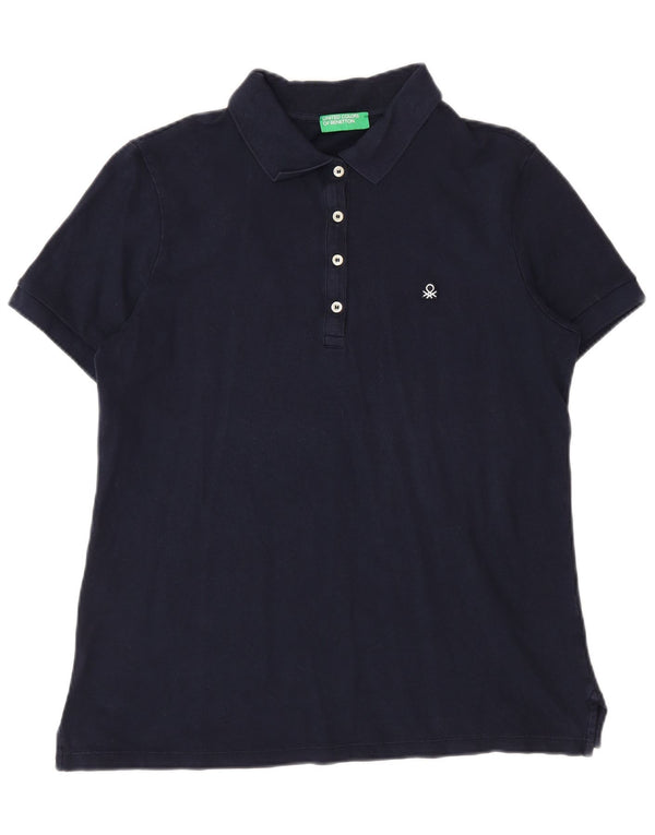 Camisa polo feminina Benetton UK 14 algodão azul marinho médio