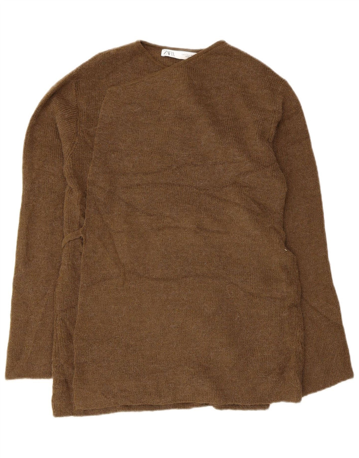 Suéter cardigã feminino Zara UK 10 pequeno cáqui poliamida