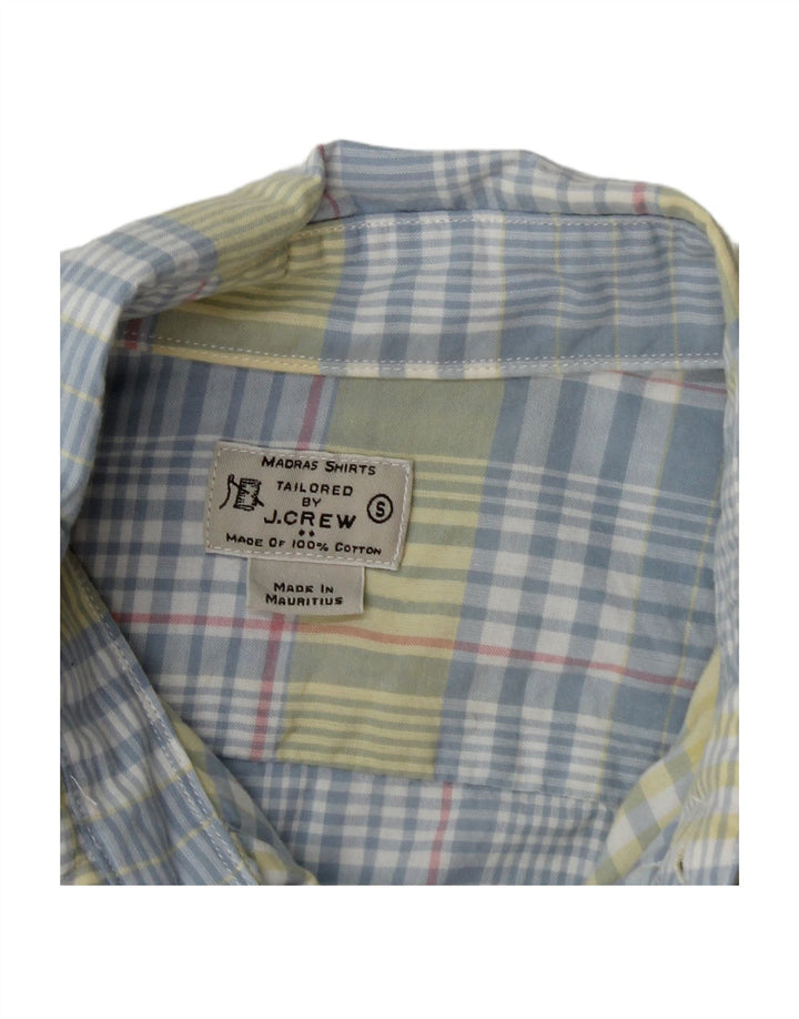 Camisa masculina J. CREW pequena xadrez azul de algodão
