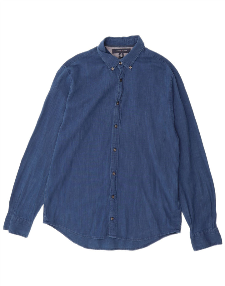Camisa masculina TOMMY HILFIGER New York Fit algodão azul médio
