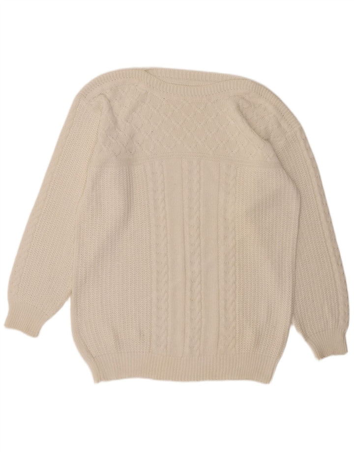 Suéter feminino VINTAGE com gola canoa Reino Unido 14 grande branco