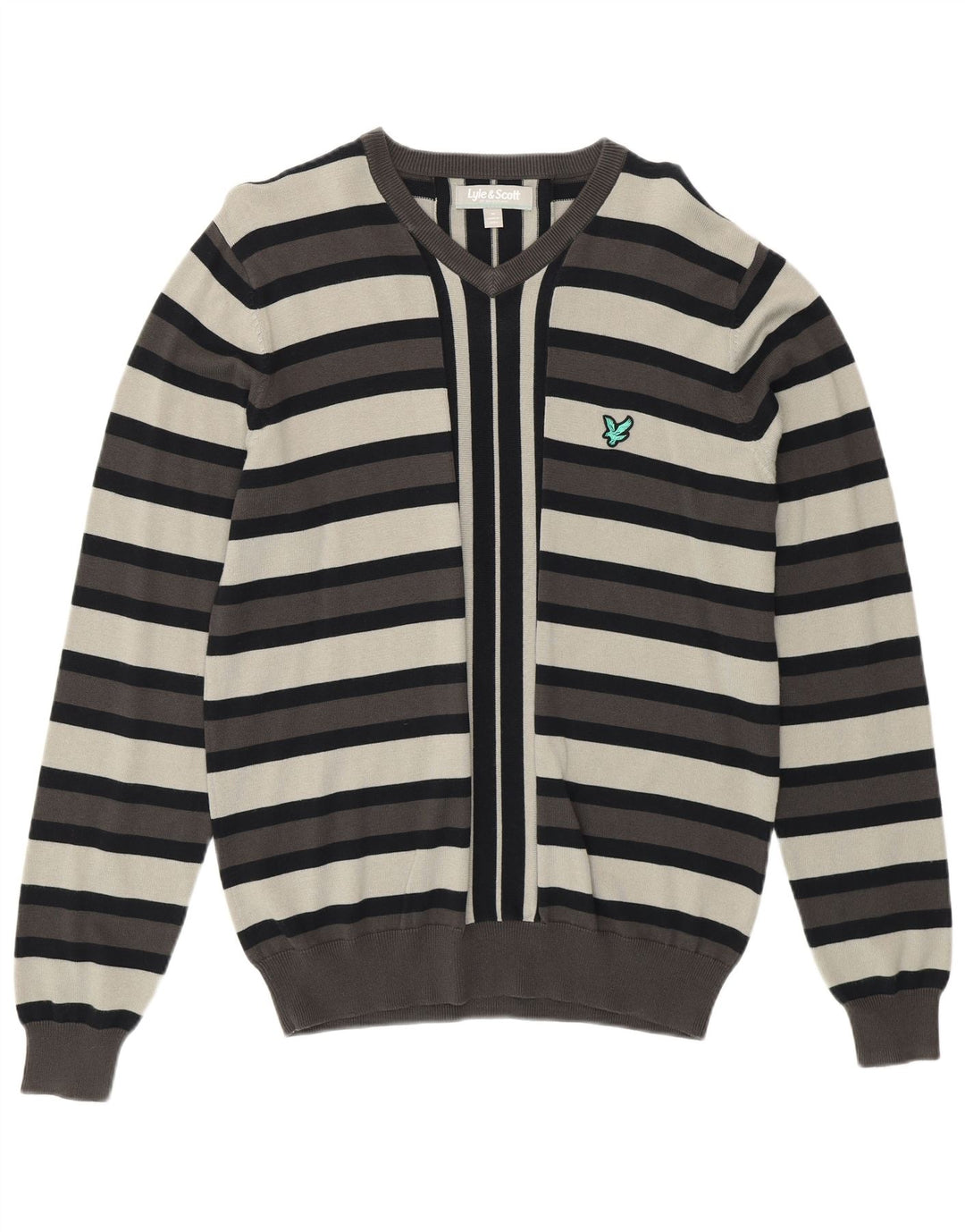 LYLE & SCOTT Suéter masculino com gola V e algodão listrado cinza médio