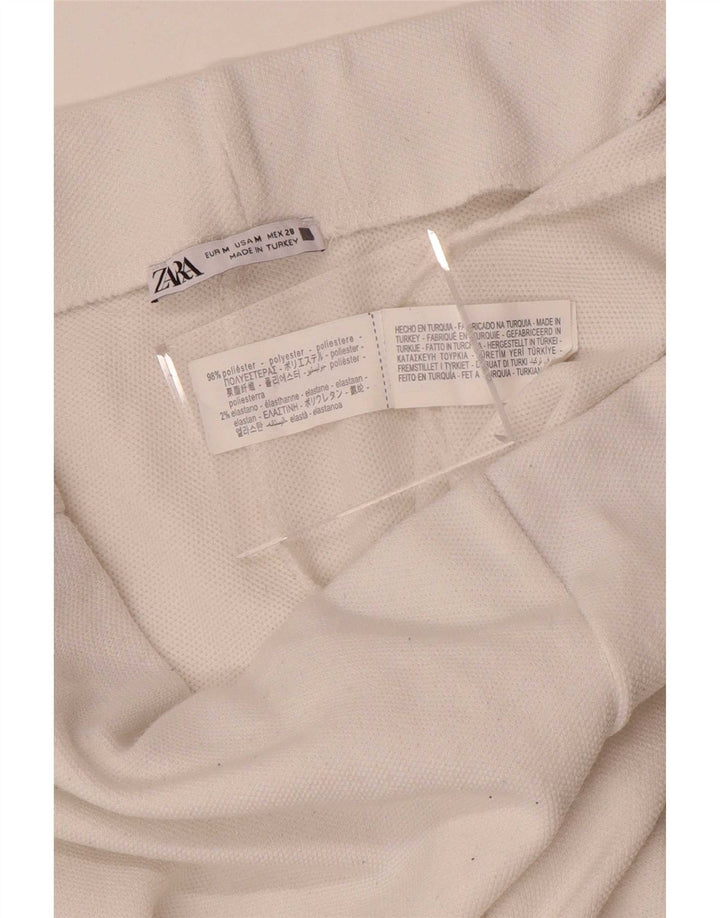 Zara Calça feminina casual de perna larga, médio W30 L31 poliéster branco