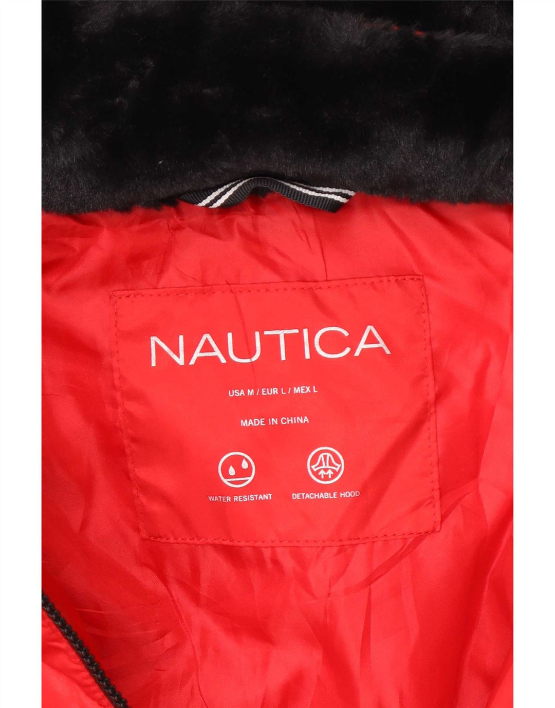 Jaqueta feminina acolchoada com capuz Nautica UK 14 poliéster vermelho médio