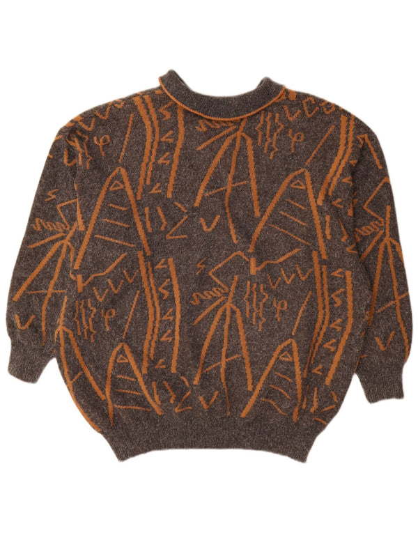 Suéter feminino vintage com estampa abstrata e gola polo, Reino Unido 16, grande, cinza