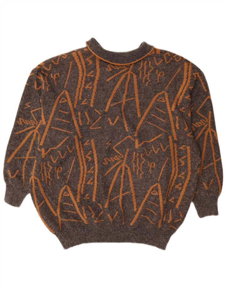 Suéter feminino vintage com estampa abstrata e gola polo, Reino Unido 16, grande, cinza