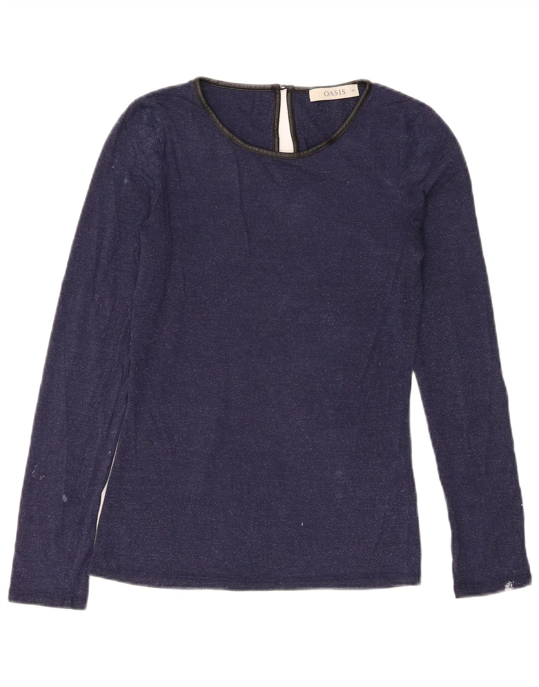 Top feminino Oasis manga comprida UK 6 XS azul marinho viscose