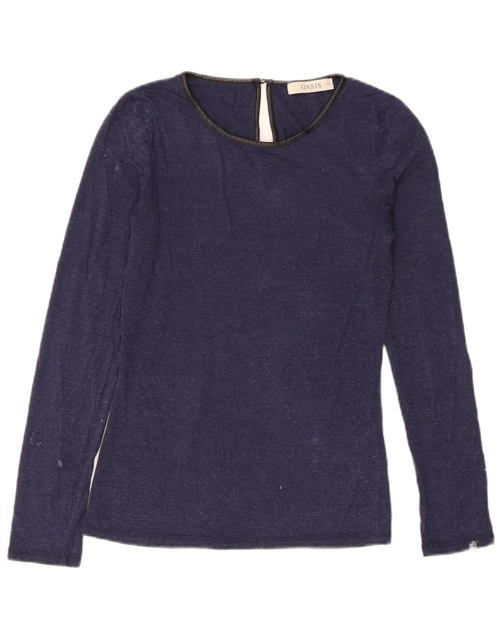 Top feminino Oasis manga comprida UK 6 XS azul marinho viscose