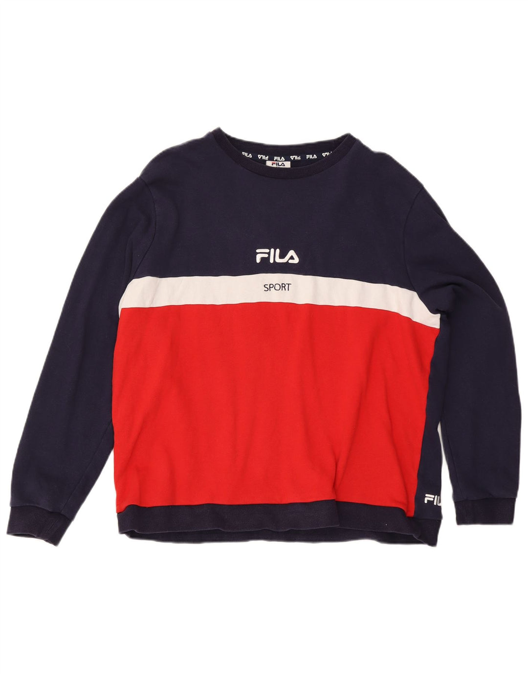 Fila moletom gráfico masculino jumper 2XL azul marinho algodão colorblock