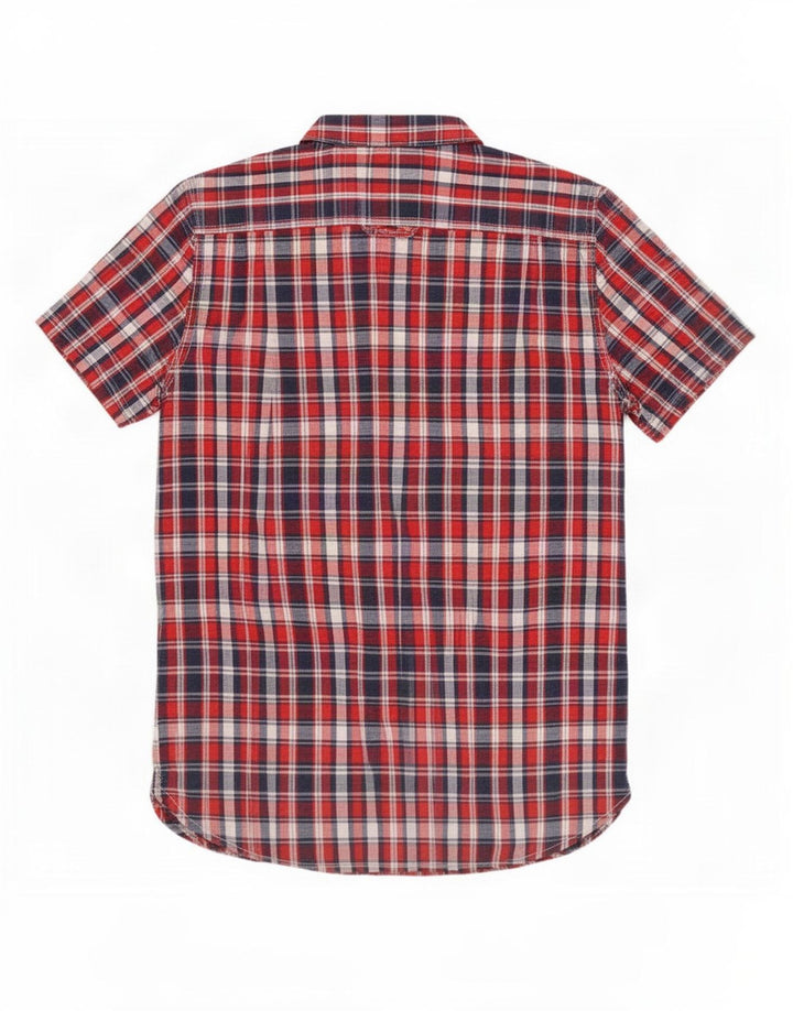 Camisa masculina Superdry de manga curta médio vermelho xadrez algodão