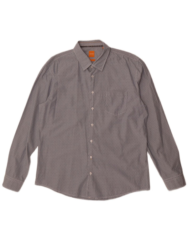 Camisa Slim Fit Masculina Hugo Boss 2XL Algodão Listrado Azul