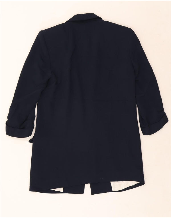 Jaqueta blazer aberta manga 3/4 feminina Zara Reino Unido 6 XS azul marinho poliéster