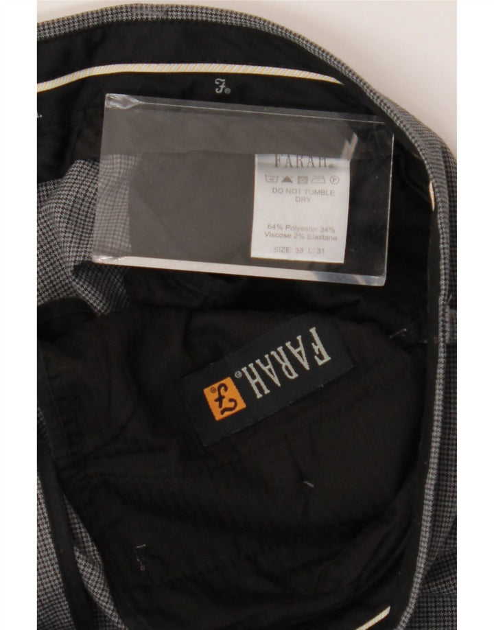 Calça masculina de terno reto FARAH W38 L31 poliéster xadrez cinza