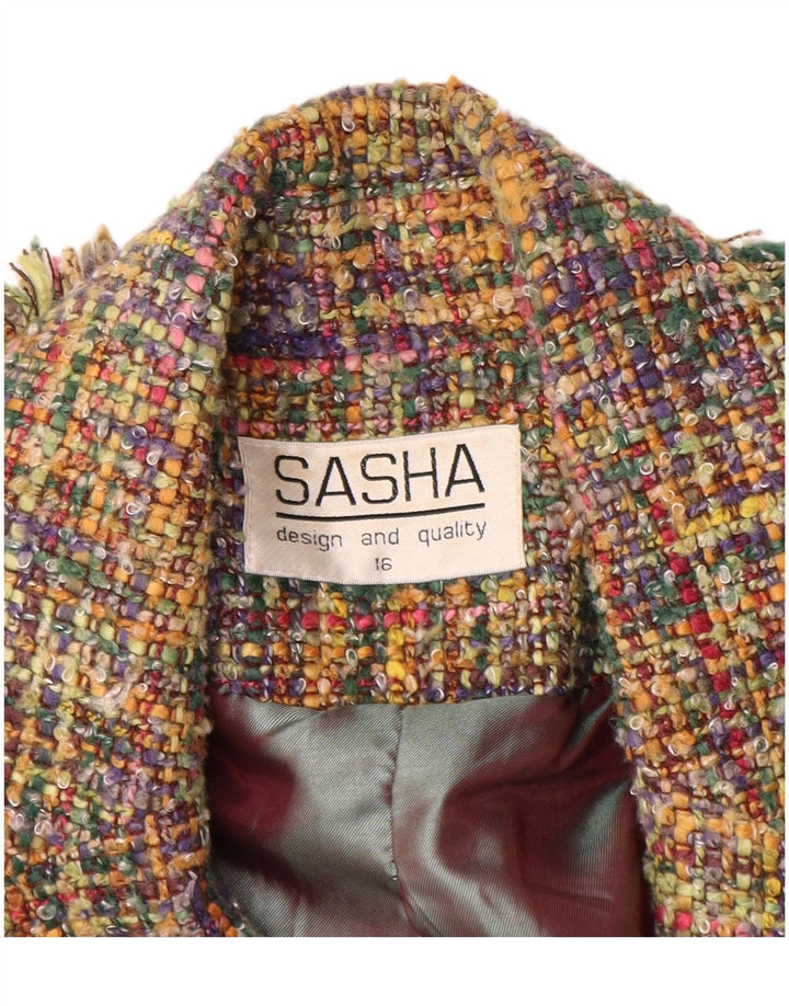 Jaqueta blazer aberta feminina SASHA Reino Unido 16 grande acrílico multicolorido