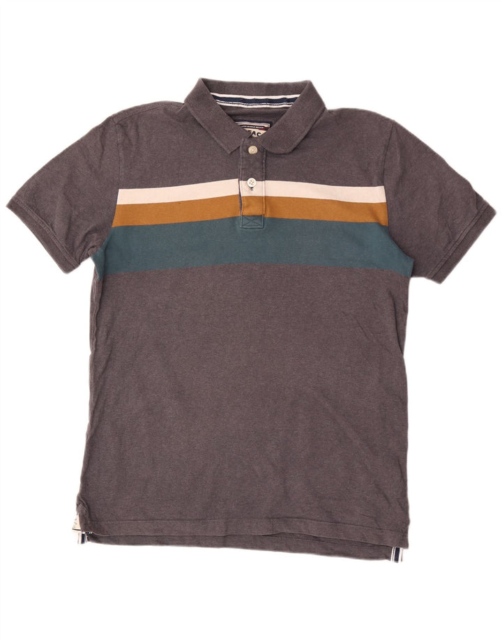 Camisa polo masculina Fat Face algodão listrado cinza médio