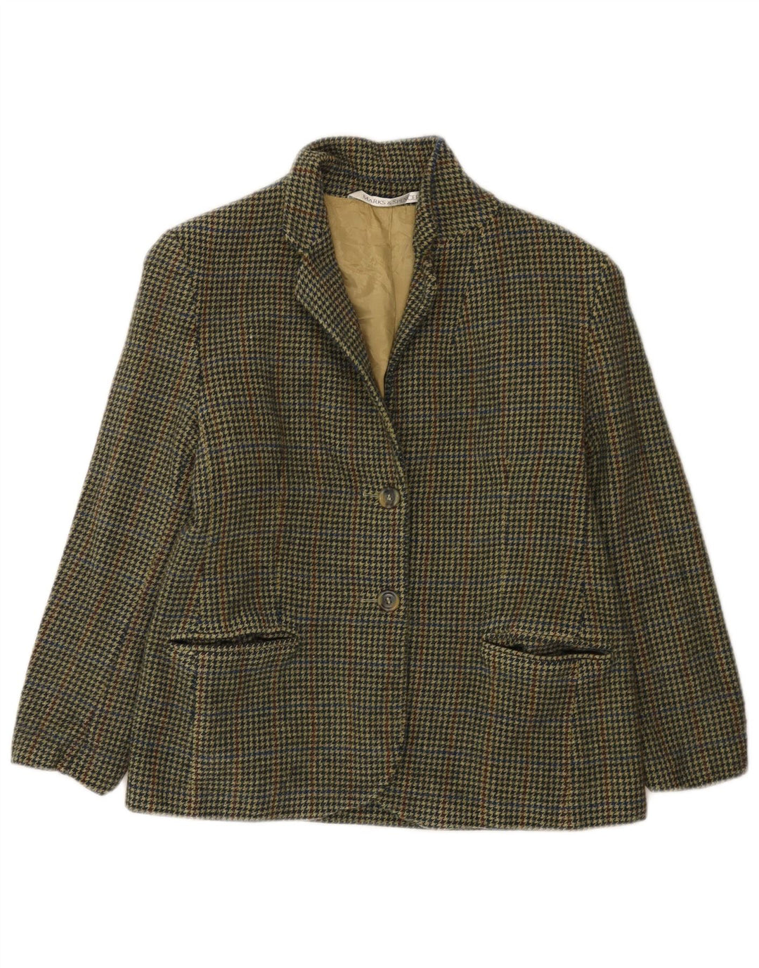 Jaqueta Marks & Spencer Feminina Petite Blazer Reino Unido 12 Médio Verde Houndstooth