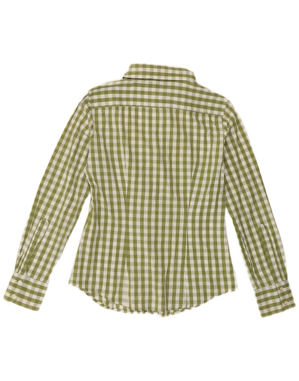 Camisa feminina BENETTON UK 12 algodão guingão verde médio
