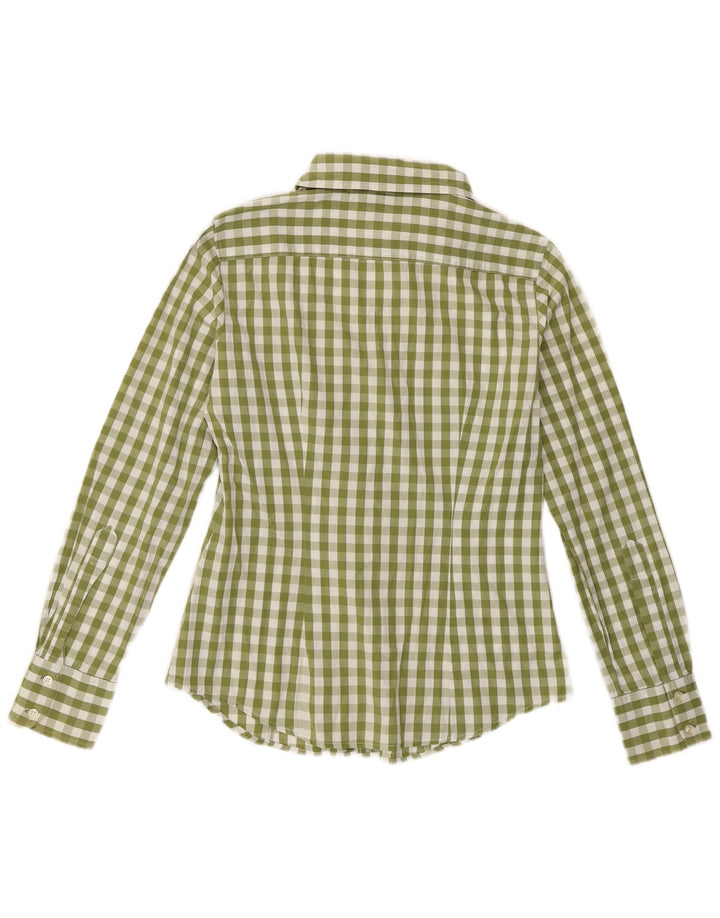 Camisa feminina BENETTON UK 12 algodão guingão verde médio