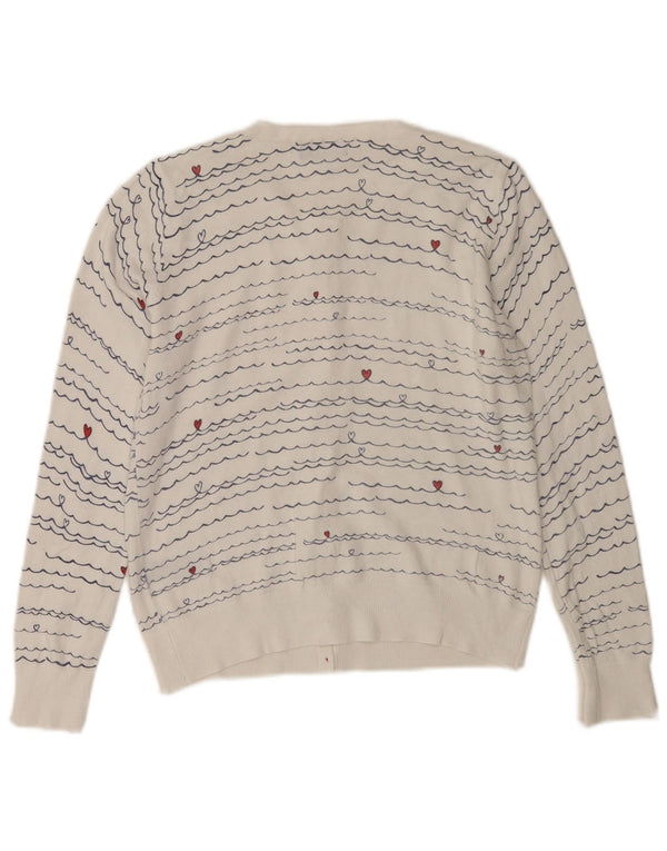 Suéter cardigã feminino M&Co UK 12 viscose listrada branca média