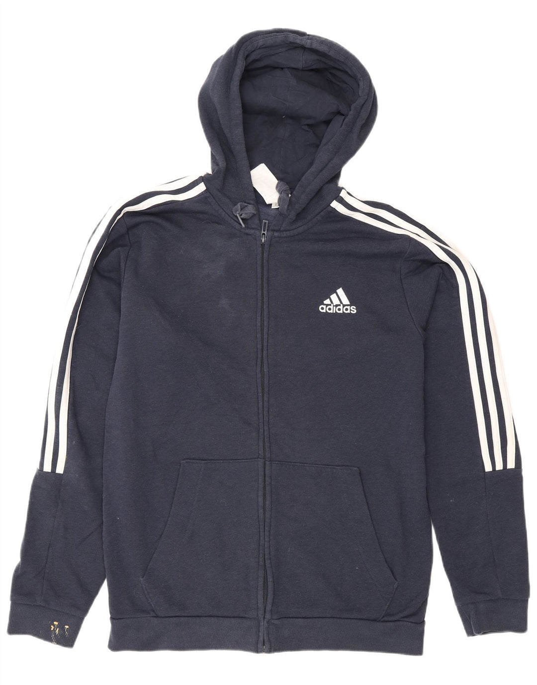 Adidas masculino zip moletom com capuz médio algodão azul marinho