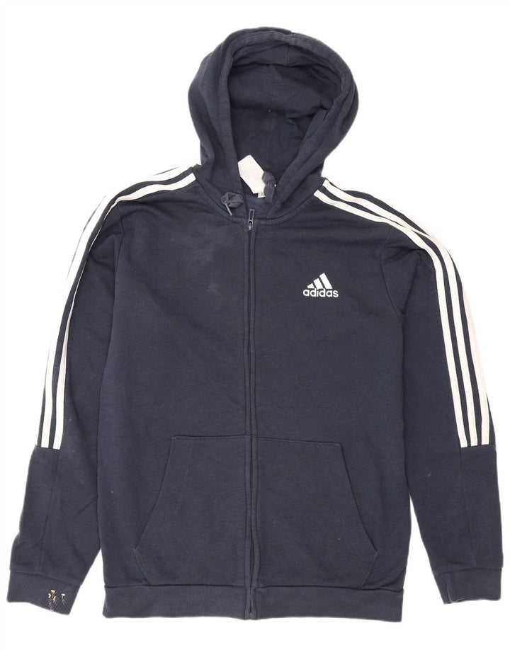 Adidas masculino zip moletom com capuz médio algodão azul marinho