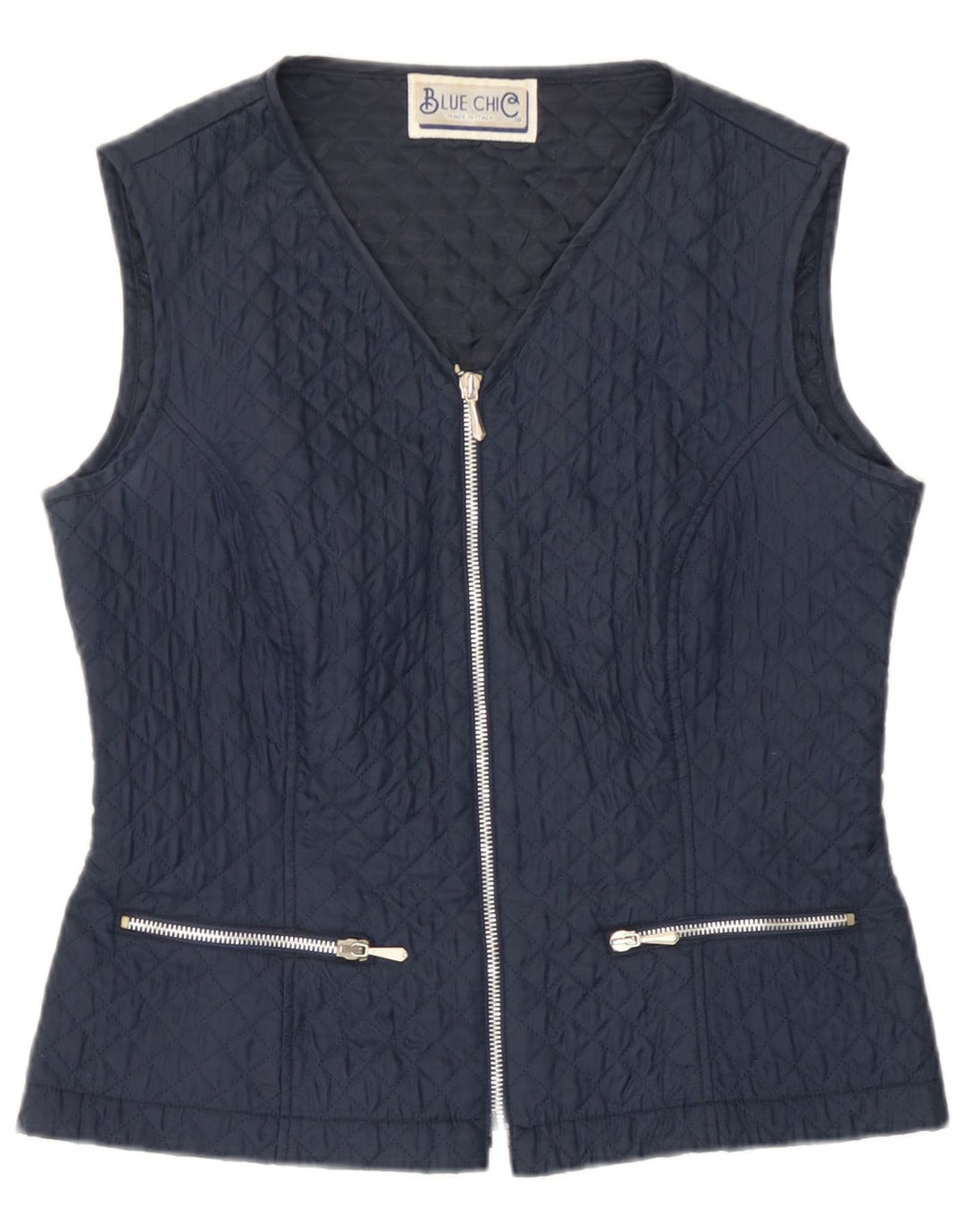 Colete acolchoado feminino vintage IT 42 poliéster azul marinho médio