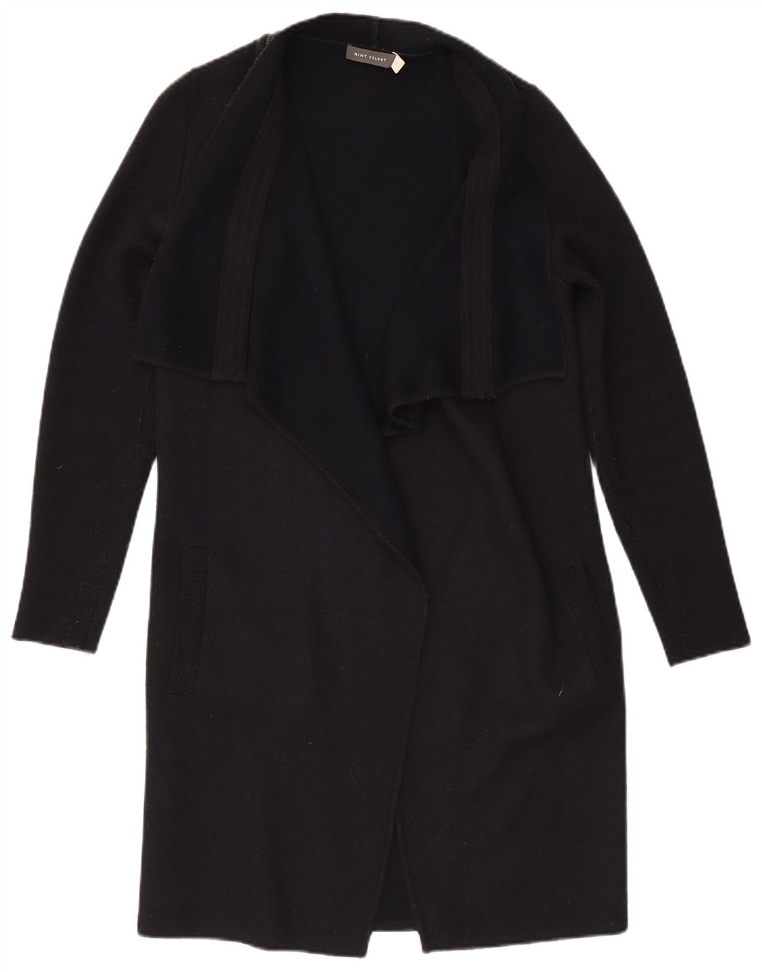 MINT VELVET Suéter cardigã feminino aberto com palangre UK 12 médio preto