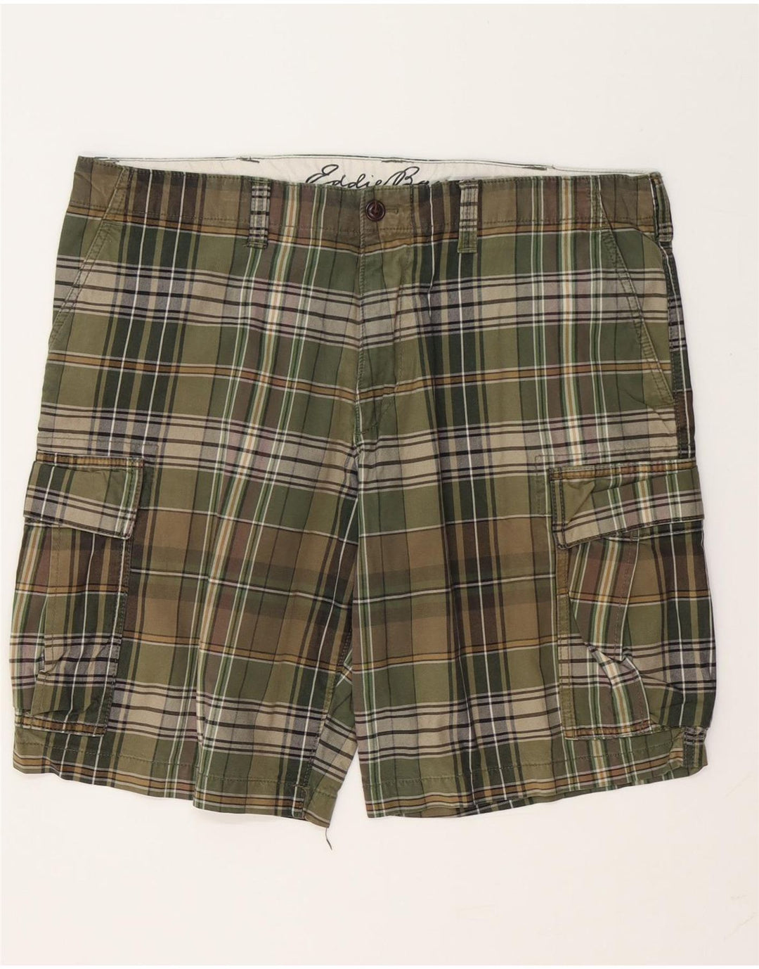EDDIE BAUER Shorts cargo masculino W38 XL cáqui xadrez algodão