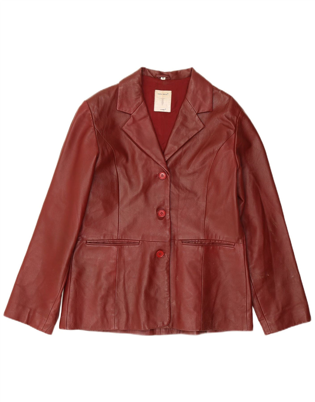 Jaqueta blazer feminina de couro com 3 botões da Conbipel IT 46 grande couro Borgonha