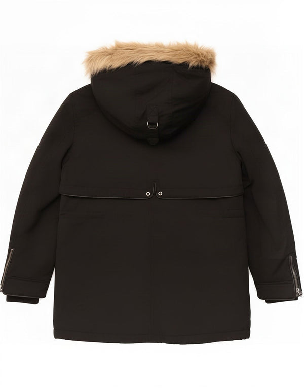 Jaqueta feminina Zara Trafaluc com capuz Sherpa Parka Reino Unido 14 médio preto