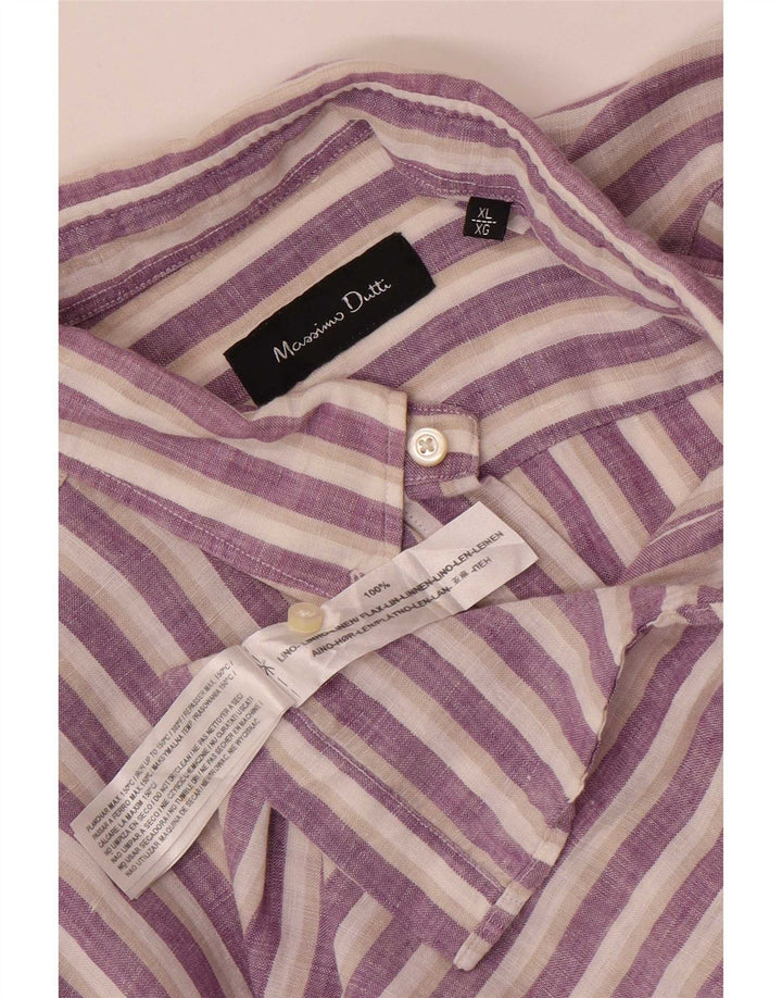 Camisa masculina Massimo Dutti XL linho listrado roxo