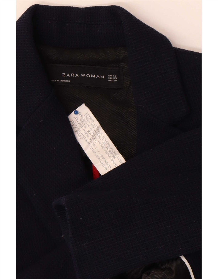Jaqueta blazer feminina Zara com 1 botão UK 6 XS azul marinho poliéster