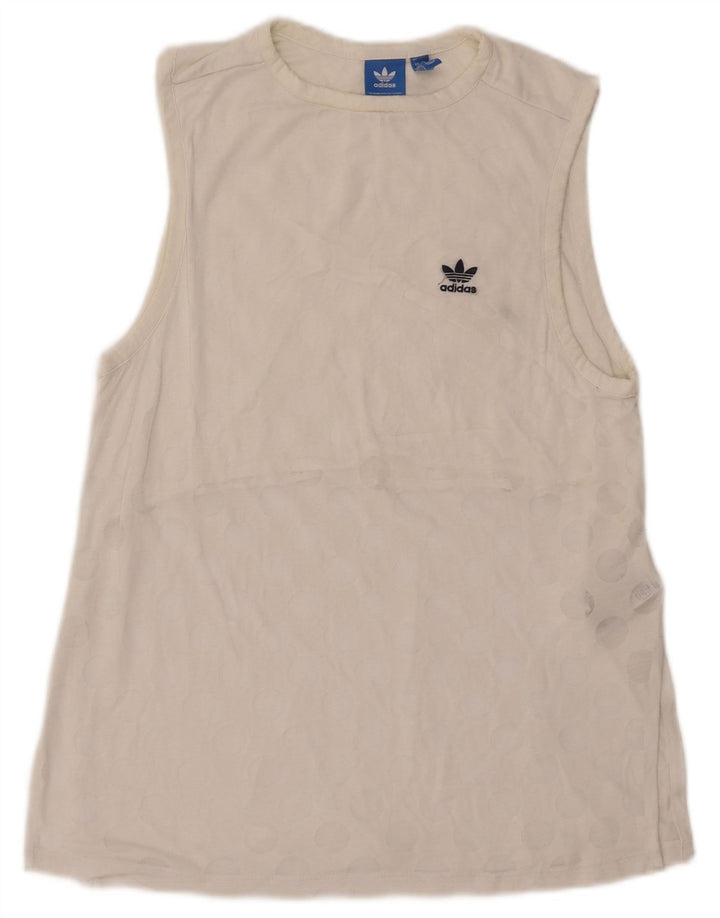 ADIDAS Womens Vest Top UK 10 Pequeno Poliéster Geométrico Branco