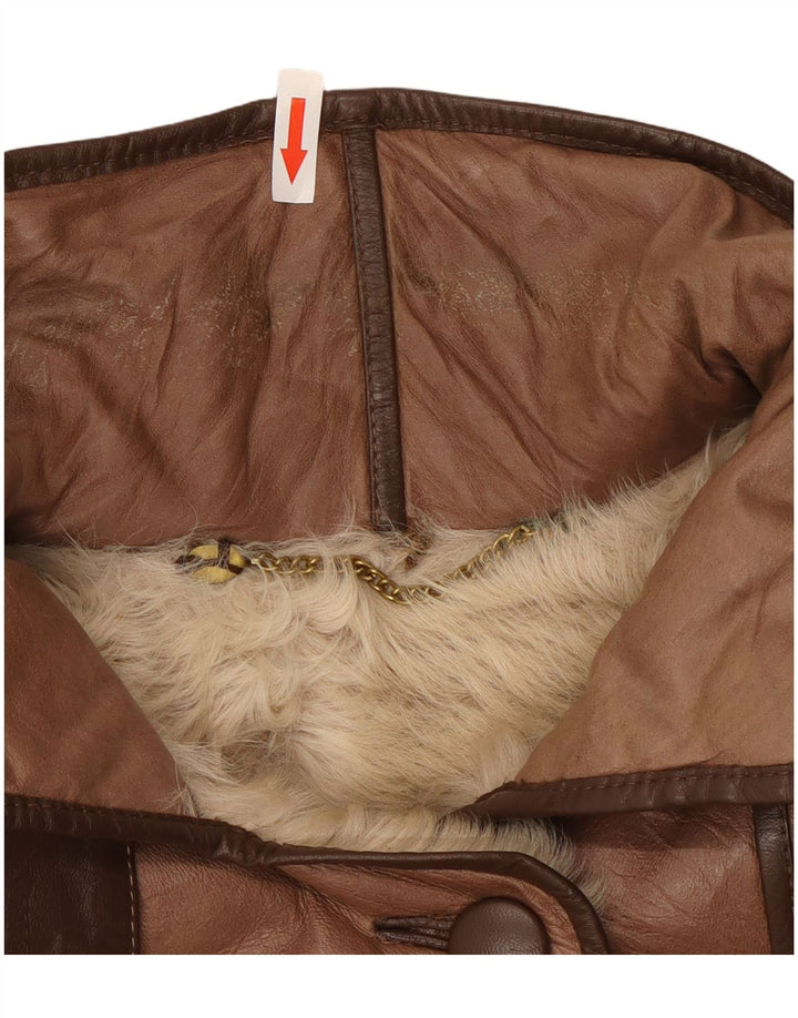 Casaco de couro feminino vintage UK 14 marrom médio
