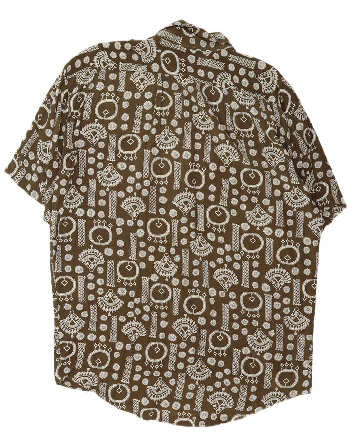 Vintage masculino abstrato Padrão camisa de manga curta XL cáqui