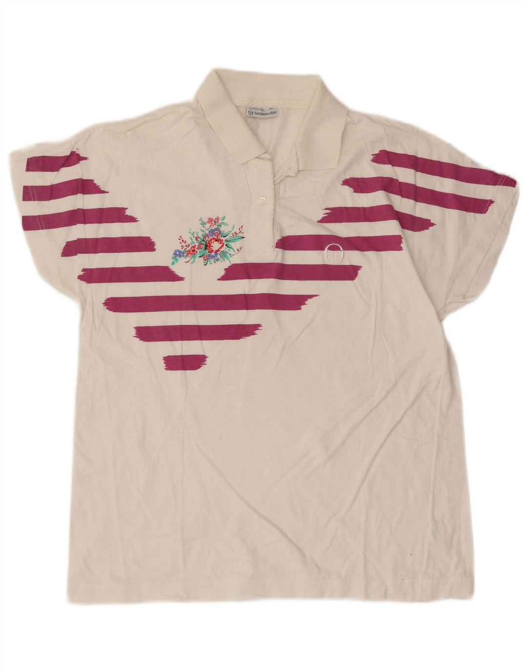 Camisa polo feminina Sergio Tacchini IT 44 algodão listrado branco médio