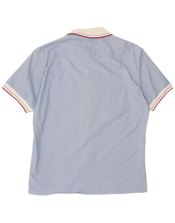 Camisa masculina de manga curta Iceberg XL azul risca de giz algodão